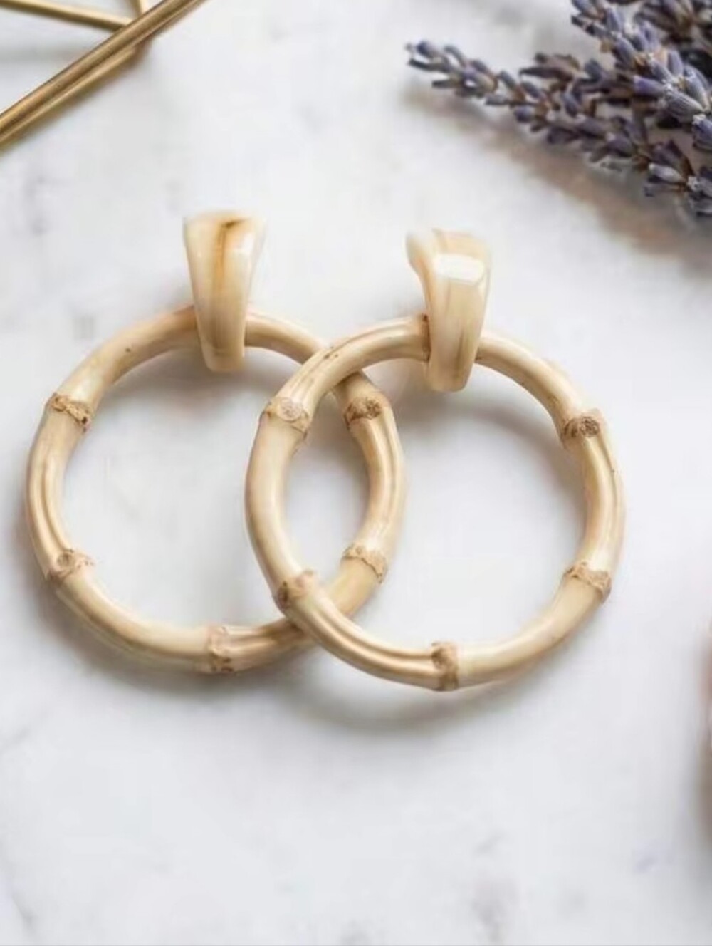 Cream Faux Bamboo Hoop Earrings for Women